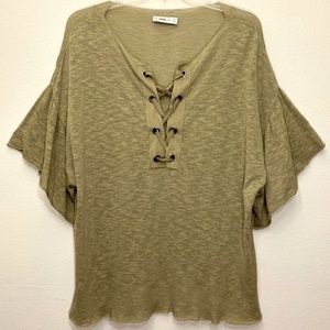 Zara Top Gauzy Oversized Green Short Sleeve Blouse Summer y2k
